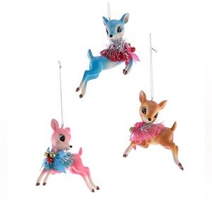 NWT Set of 3 Katherine’s Collection Retro Reindeer Ornaments- Blue, Tan, Pink